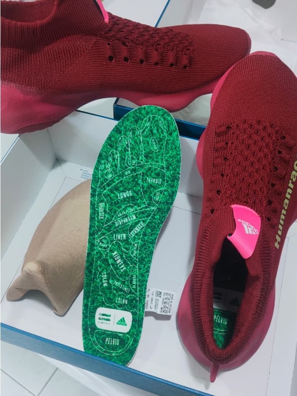 adidas x humanrace Men’s Slip-On Knit Sneakers in Burgundy with Pink Accent